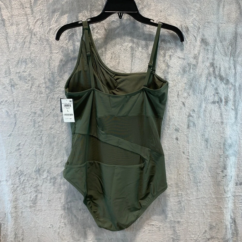 Bar III Women One Shoulder Mesh Cutout One Piece Swimsuit Amazon Green MBNB23232